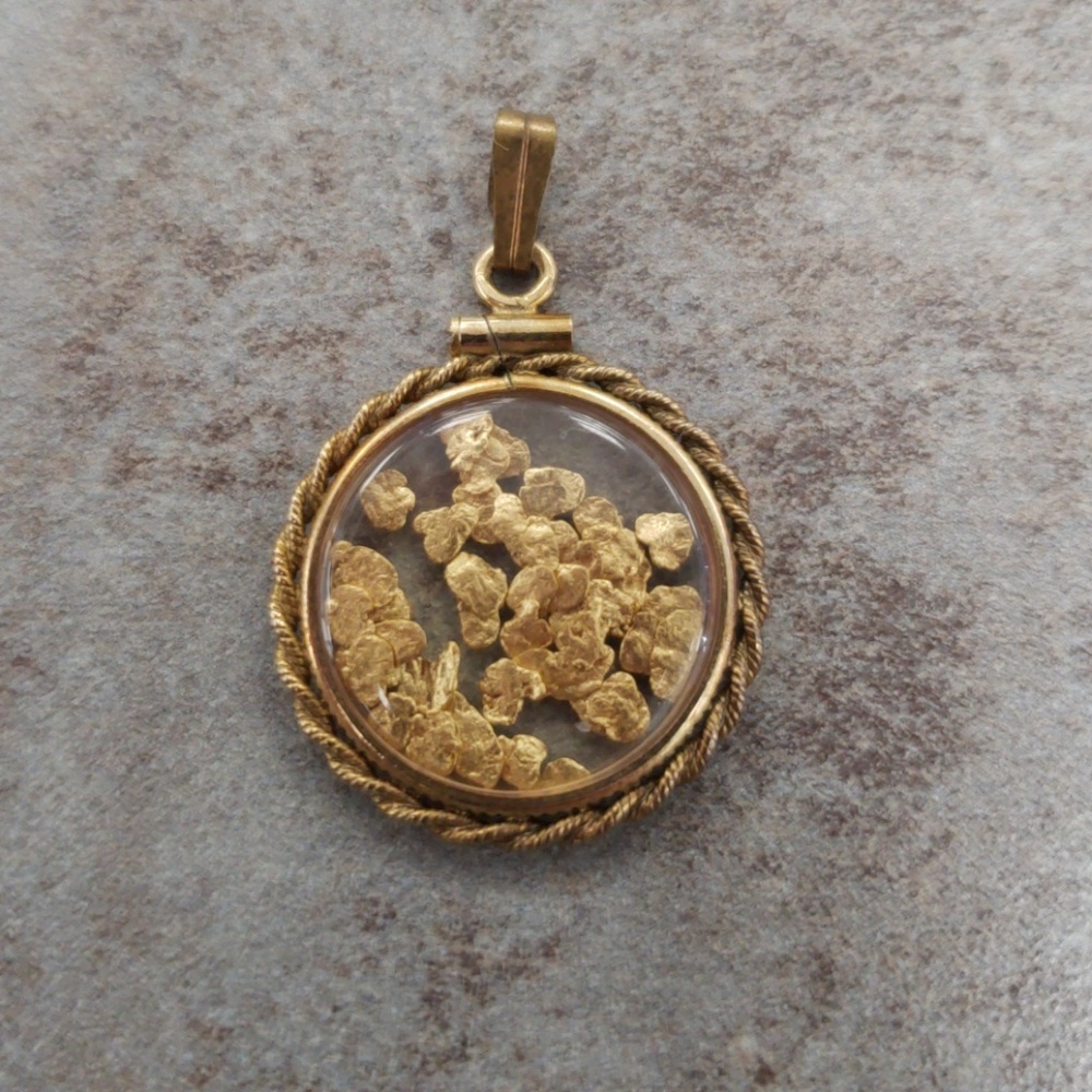 Real Gold Nugget pendant with gf frame